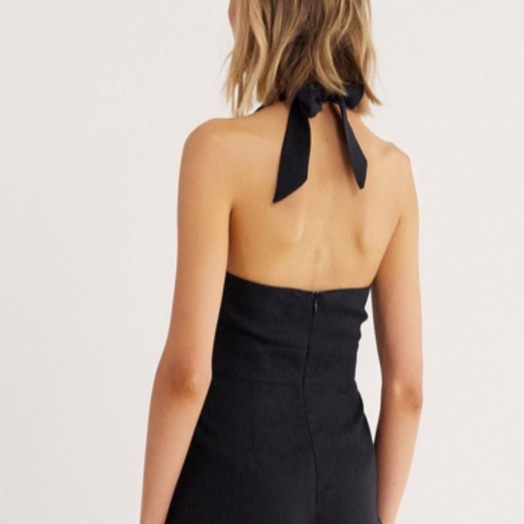 NWT Linen RUMER Freya Wide Leg Halter Jumpsuit in Black XS - Picture 2 of 9